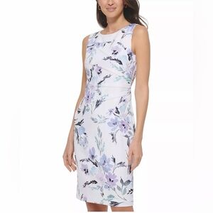 Calvin Klein Sleeveless White Floral Sheath Dress